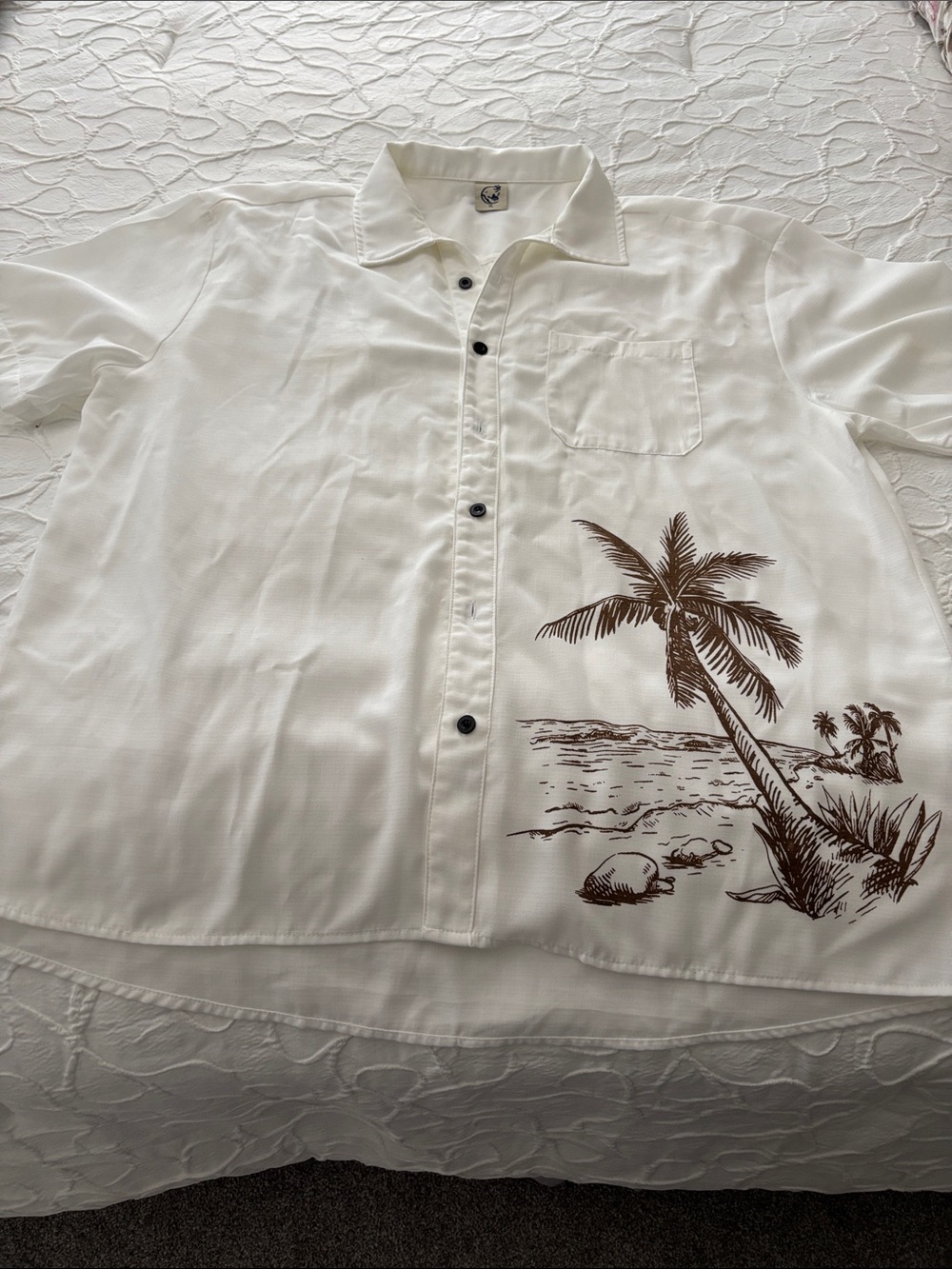 White Palm-Print Casual Button-Down Shirt